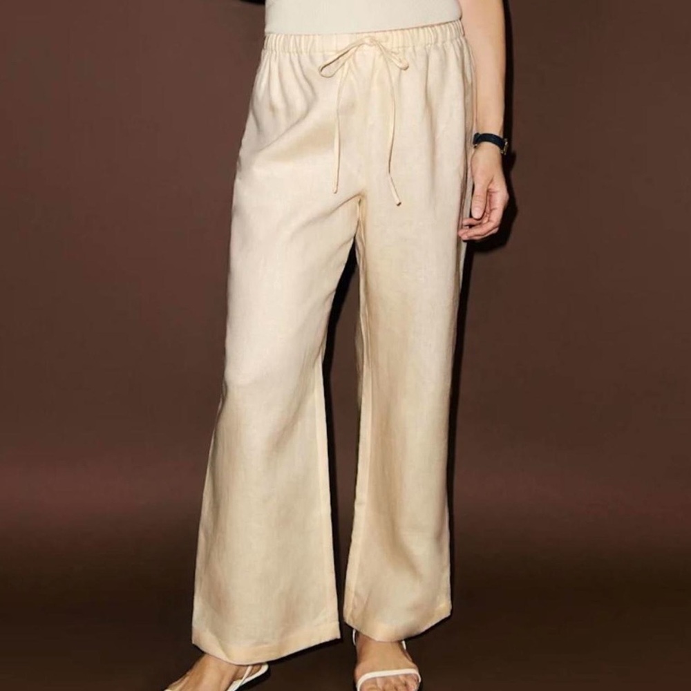 Reformation Cream Straight Leg Drawstring Pants